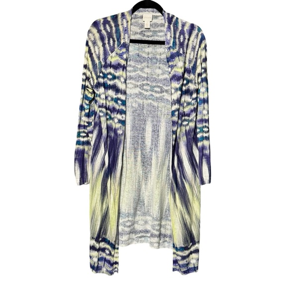 Chicos Linen Cotton Longline Colorful Longsleeve Lightweight Open Front Cardigan - Picture 2 of 11